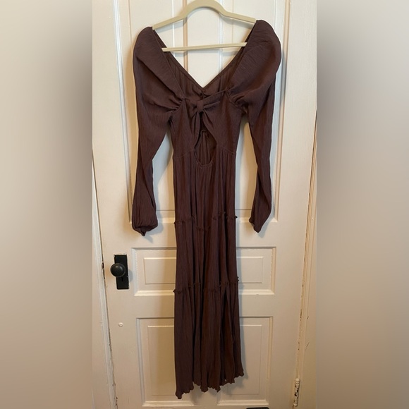 157- Brown V Neck Tiered Maxi Dress - Picture 11 of 12